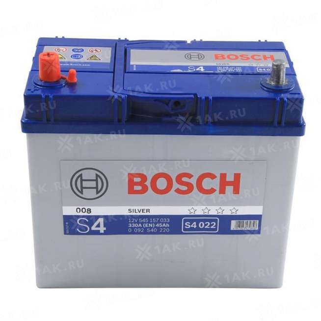 Аккумулятор BOSCH S4 (45 Ah, 12 V) Прямая, L+ B24 арт. 0