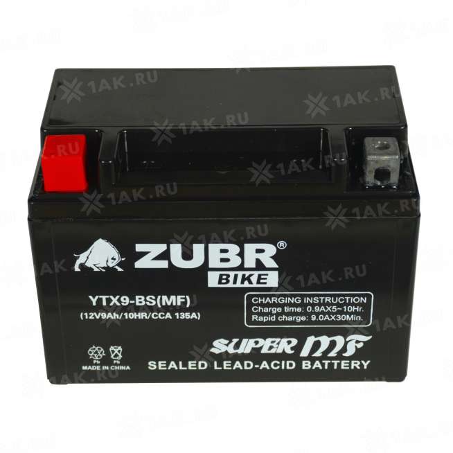 Аккумулятор ZUBR (9 Ah, 12 V) Прямая, L+ YTX9-BS арт.YTX9-BS (MF) 0