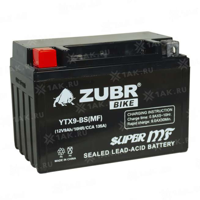 Аккумулятор ZUBR (9 Ah, 12 V) Прямая, L+ YTX9-BS арт.YTX9-BS (MF) 2