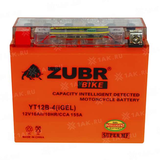 Аккумулятор ZUBR (10 Ah, 12 V) Прямая, L+ YT12B-4 арт.YT12B-4 (iGEL) 1