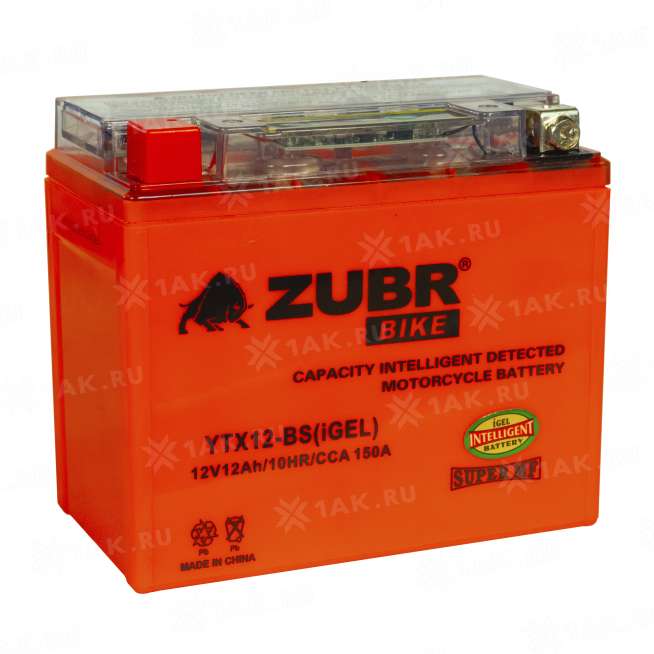 Аккумулятор ZUBR (12 Ah, 12 V) Прямая, L+ YTX12-BS арт.YTX12-BS (iGEL) 0