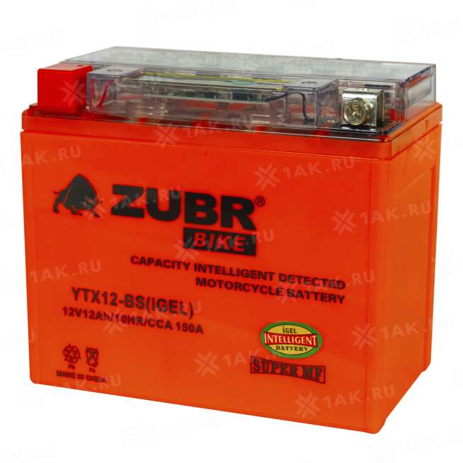 Аккумулятор ZUBR (12 Ah, 12 V) Прямая, L+ YTX12-BS арт.YTX12-BS (iGEL) 1