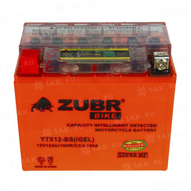 Аккумулятор ZUBR (12 Ah, 12 V) Прямая, L+ YTX12-BS арт.YTX12-BS (iGEL) 2