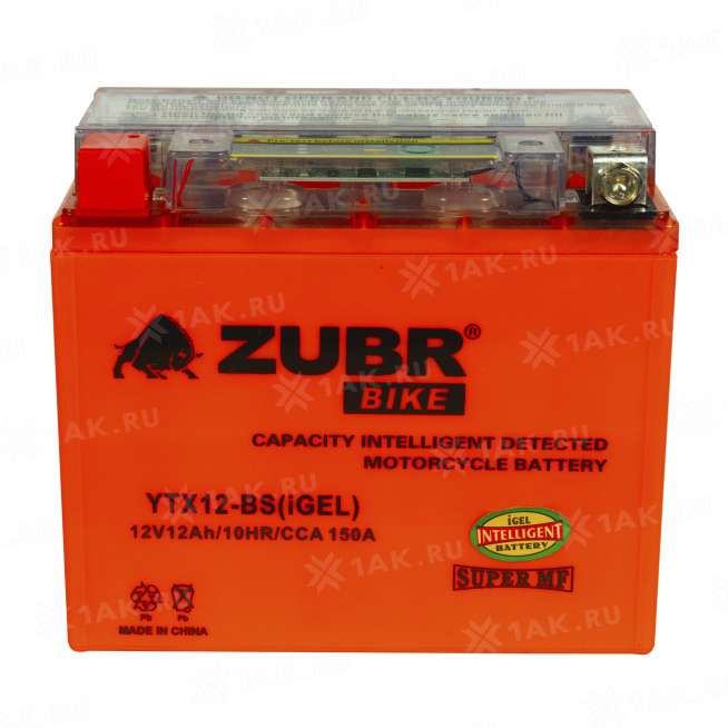 Аккумулятор ZUBR (12 Ah, 12 V) Прямая, L+ YTX12-BS арт.YTX12-BS (iGEL) 3