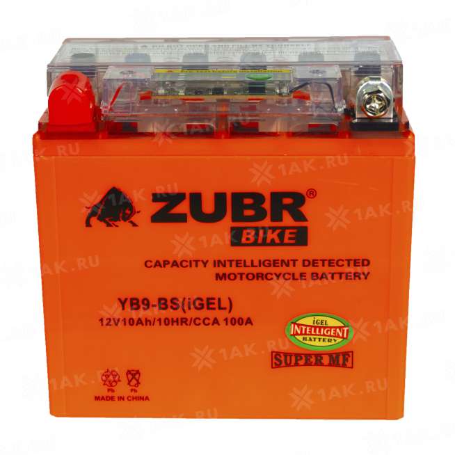 Аккумулятор ZUBR (10 Ah, 12 V) Прямая, L+ YB9-BS арт.YB9-BS (iGEL) 0