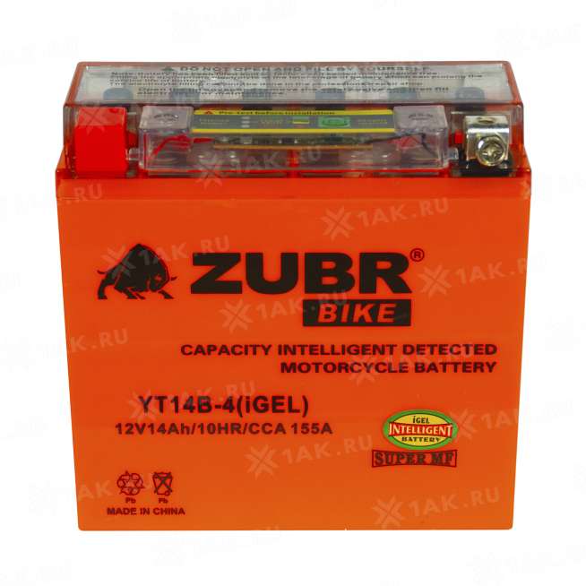 Аккумулятор ZUBR (14 Ah, 12 V) Прямая, L+ YT14B-4 арт.YT14B-4 (iGEL) 1