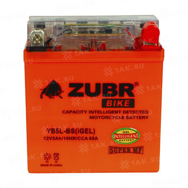 Аккумулятор ZUBR (5 Ah, 12 V) Обратная, R+ YB5L-BS арт.YB5L-BS (iGEL) 0