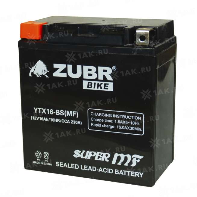 Аккумулятор ZUBR (16 Ah, 12 V) Прямая, L+ YTX16-BS арт.YTX16-BS (MF) 2