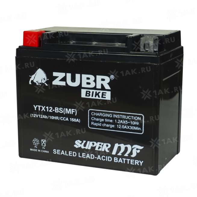 Аккумулятор ZUBR (12 Ah, 12 V) Прямая, L+ YTX12-BS арт.YTX12-BS (MF) 3