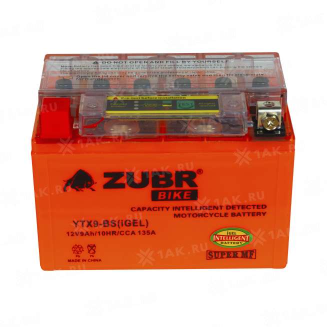 Аккумулятор ZUBR (9 Ah, 12 V) Прямая, L+ YTX9-BS арт.YTX9-BS (iGEL) 0