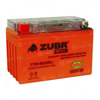 Аккумулятор ZUBR (9 Ah, 12 V) L+ YTX9-BS арт.YTX9-BS (iGEL)