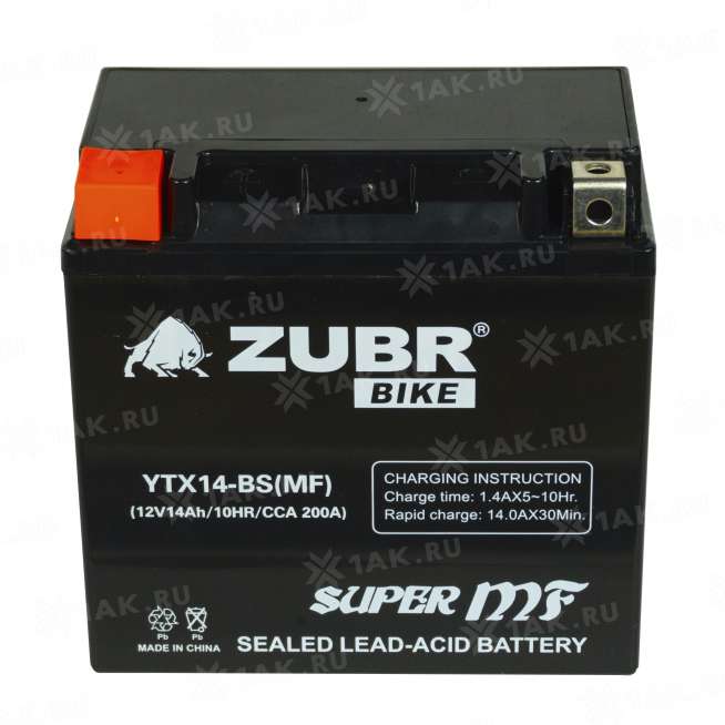 Аккумулятор ZUBR (14 Ah, 12 V) Прямая, L+ YTX14-BS арт.YTX14-BS (MF) 1