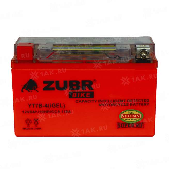 Аккумулятор ZUBR (8 Ah, 12 V) Прямая, L+ YT7B-BS арт.YT7B-4 (iGEL) 0