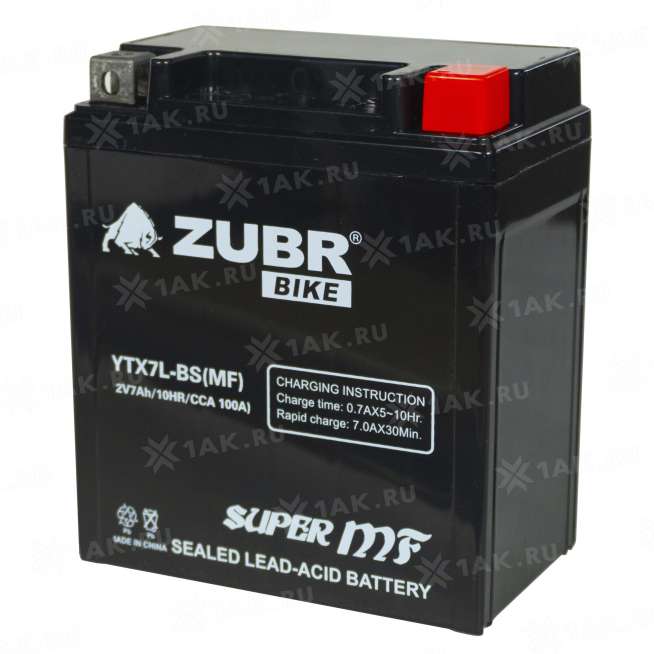 Аккумулятор ZUBR (7 Ah, 12 V) Обратная, R+ YTX7L-BS арт.YTX7L-BS (MF) 0