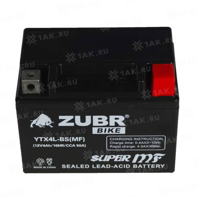 Аккумулятор ZUBR (4 Ah, 12 V) Обратная, R+ YTX4L-BS арт.YTX4L-BS (MF) 2