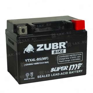 Аккумулятор ZUBR (4 Ah, 12 V) R+ YTX4L-BS арт.YTX4L-BS (MF)