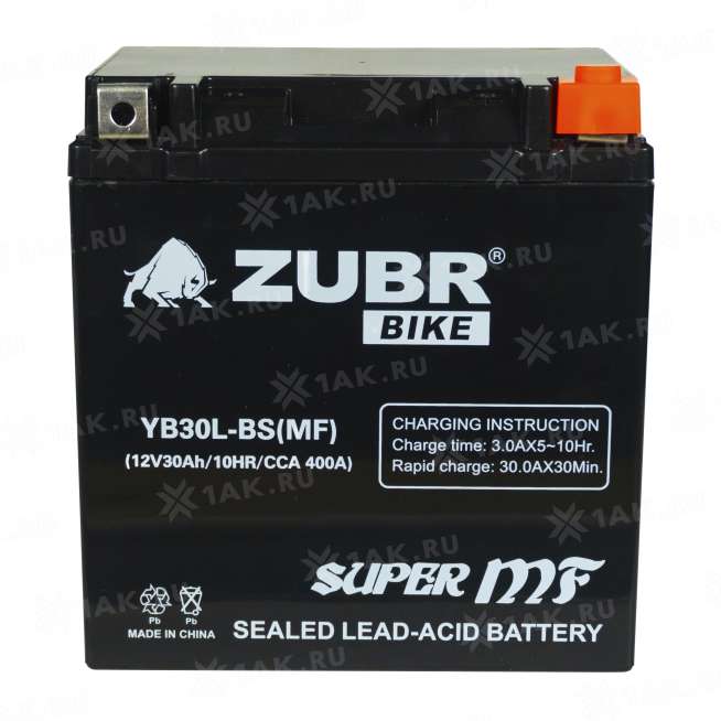 Аккумулятор ZUBR (30 Ah, 12 V) Обратная, R+ YB30L-BS арт.YB30L-BS (MF) 0
