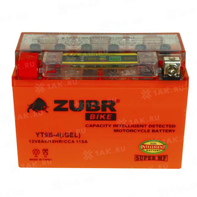 Аккумулятор ZUBR (8 Ah, 12 V) Прямая, L+ YT9B-4 арт.YT9B-4 (iGEL) 2