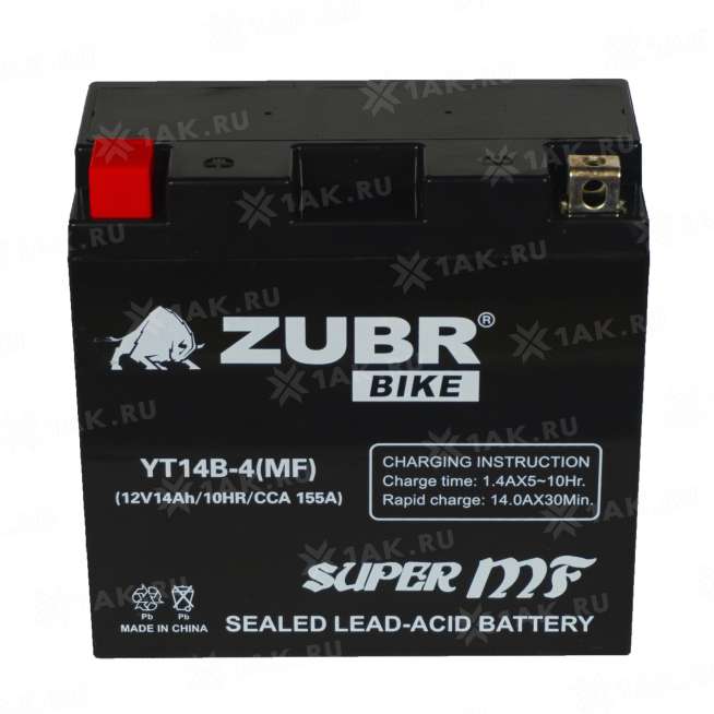 Аккумулятор ZUBR (14 Ah, 12 V) Прямая, L+ YT14B-4 арт.YT14B-4 (MF) 0