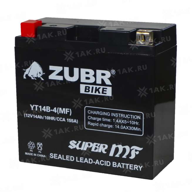 Аккумулятор ZUBR (14 Ah, 12 V) Прямая, L+ YT14B-4 арт.YT14B-4 (MF) 1