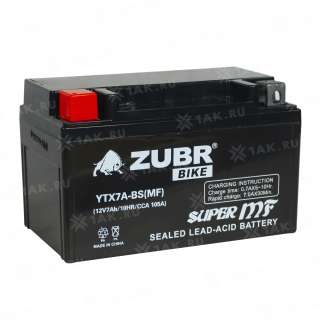 Аккумулятор ZUBR (7 Ah, 12 V) L+ YTX7A-BS арт.YTX7A-BS (MF)