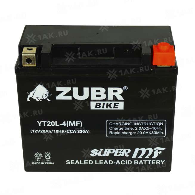 Аккумулятор ZUBR (20 Ah, 12 V) Обратная, R+ YT20L-4 арт.YT20L-4 (MF) 1