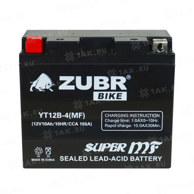 Аккумулятор ZUBR (10 Ah, 12 V) Прямая, L+ YT12B-4 арт.YT12B-4 (MF) 0