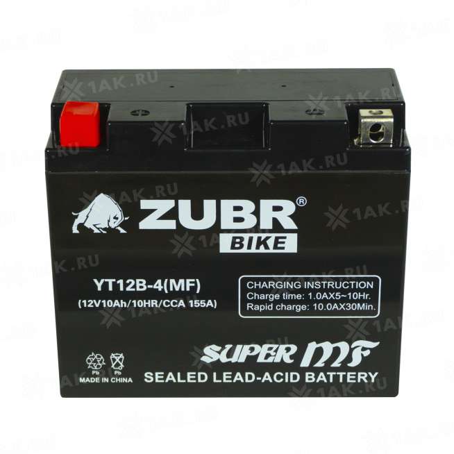 Аккумулятор ZUBR (10 Ah, 12 V) Прямая, L+ YT12B-4 арт.YT12B-4 (MF) 1