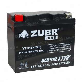 Аккумулятор ZUBR (10 Ah, 12 V) L+ YT12B-4 арт.YT12B-4 (MF)