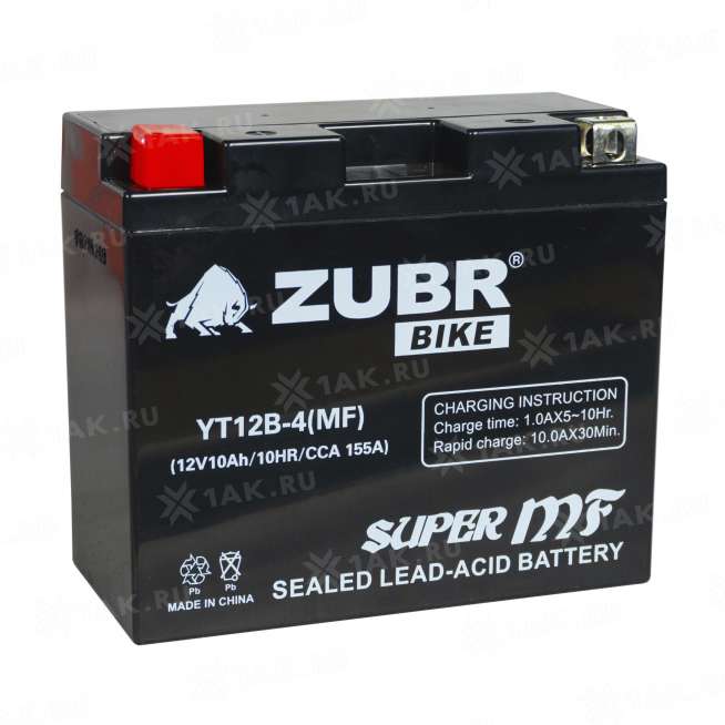 Аккумулятор ZUBR (10 Ah, 12 V) Прямая, L+ YT12B-4 арт.YT12B-4 (MF) 2