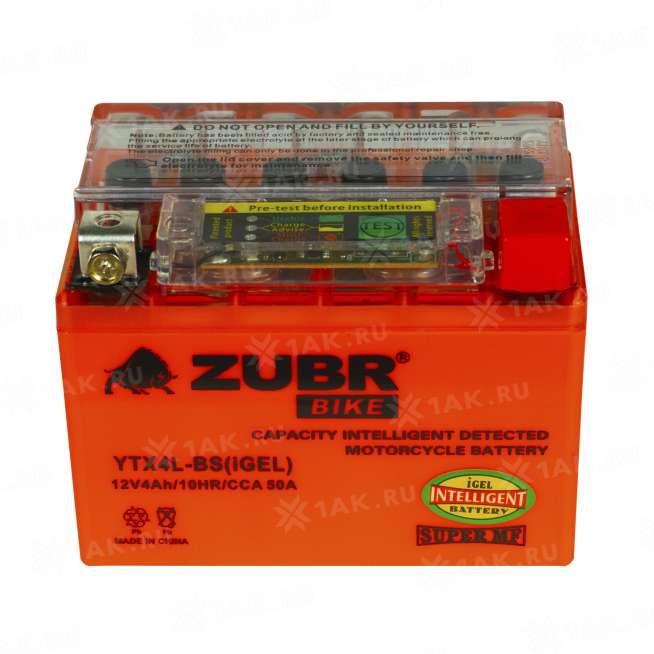 Аккумулятор ZUBR (4 Ah, 12 V) Обратная, R+ YTX4L-BS арт.YTX4L-BS (iGEL) 0