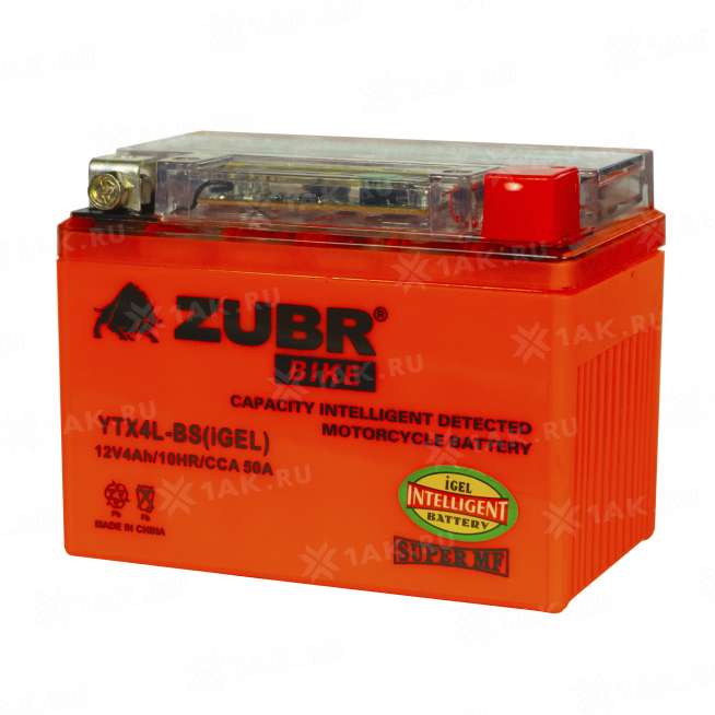 Аккумулятор ZUBR (4 Ah, 12 V) Обратная, R+ YTX4L-BS арт.YTX4L-BS (iGEL) 3