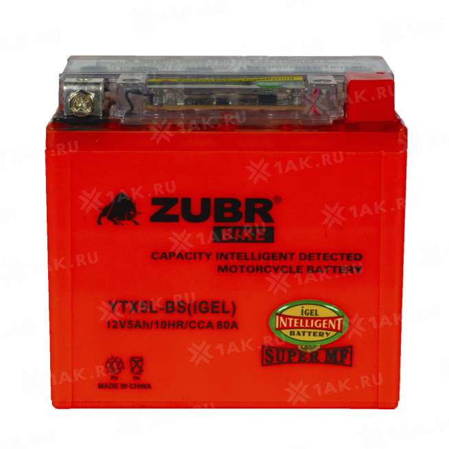 Аккумулятор ZUBR (5 Ah, 12 V) Обратная, R+ YTX5L-BS арт.YTX5L-BS (iGEL) 0