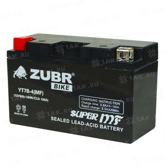 Аккумулятор ZUBR (8 Ач, 12 V) Прямая, L+ YT7B-BS арт.YT7B-4 (MF) 1