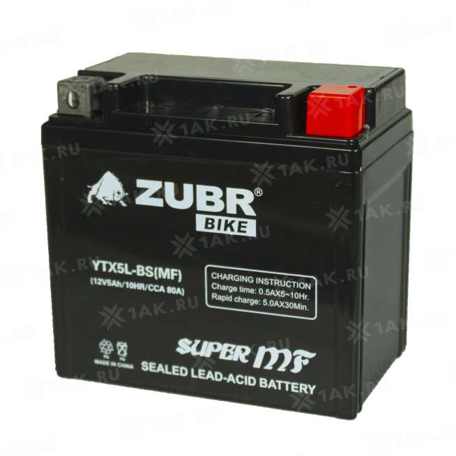 Аккумулятор ZUBR (5 Ah, 12 V) Обратная, R+ YTX5L-BS арт.YTX5L-BS (MF) 0