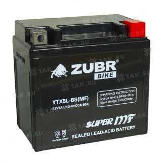 Аккумулятор ZUBR (5 Ah, 12 V) Обратная, R+ YTX5L-BS арт.YTX5L-BS (MF)
