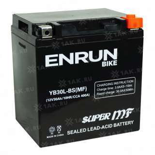 Аккумулятор ENRUN (30 Ah, 12 V) Обратная, R+ YB30L-BS арт.YB30L-BS(MF)Enrun