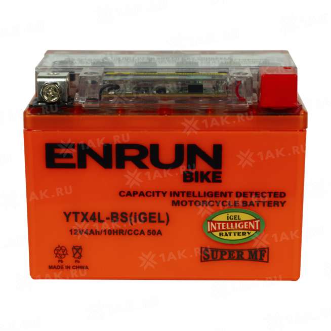 Аккумулятор ENRUN (4 Ah, 12 V) Обратная, R+ YTX4L-BS арт.YTX4L-BS(iGEL)Enrun 0
