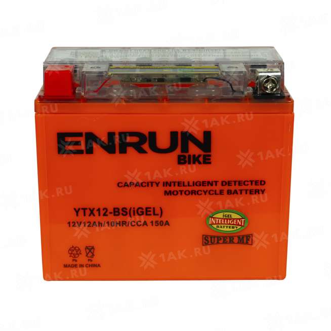 Аккумулятор ENRUN (12 Ah, 12 V) Прямая, L+ YTX12-BS арт.YTX12-BS(iGEL)Enrun 2