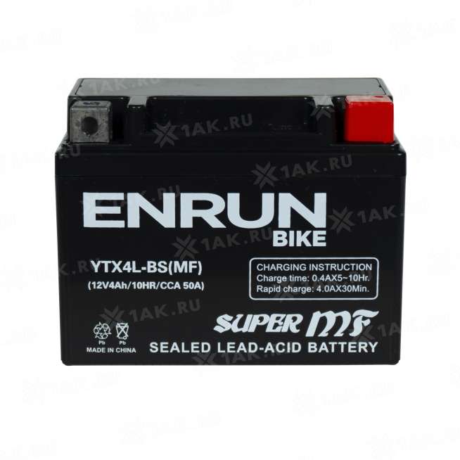 Аккумулятор ENRUN (4 Ah, 12 V) Обратная, R+ YTX4L-BS арт.YTX4L-BS(MF)Enrun 0