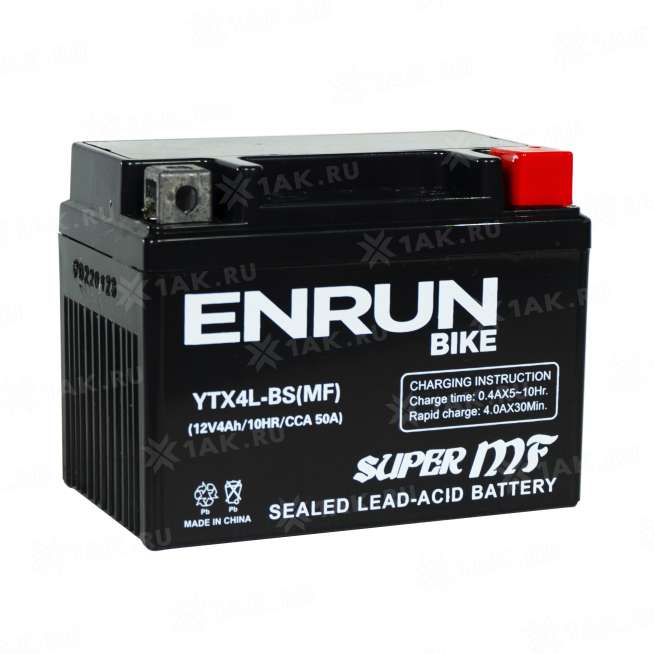 Аккумулятор ENRUN (4 Ah, 12 V) Обратная, R+ YTX4L-BS арт.YTX4L-BS(MF)Enrun 1