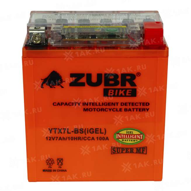 Аккумулятор ZUBR (7 Ah, 12 V) Обратная, R+ YTX7L-BS арт.YTX7L-BS (iGEL) 1