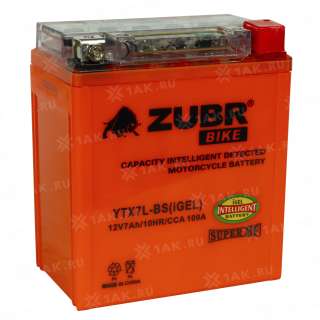 Аккумулятор ZUBR (7 Ah, 12 V) R+ YTX7L-BS арт.YTX7L-BS (iGEL)