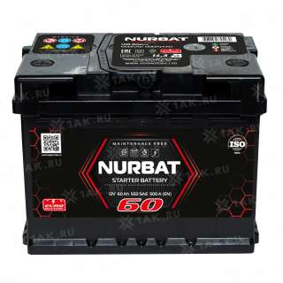 Аккумулятор NURBAT (60 Ah, 12 V) Обратная, R+ L2 арт.NU600SU