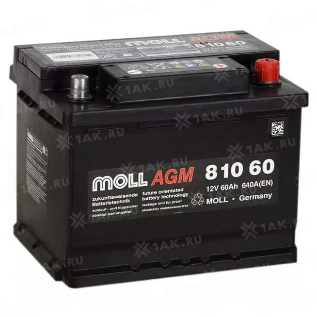 Аккумулятор MOLL AGM (60 Ah, 12 V) Обратная, R+ L2 арт.81060 0