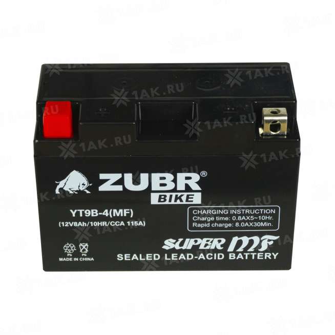 Аккумулятор ZUBR (8 Ah, 12 V) Прямая, L+ YT9B-4 арт.YT9B-4 (MF) 0