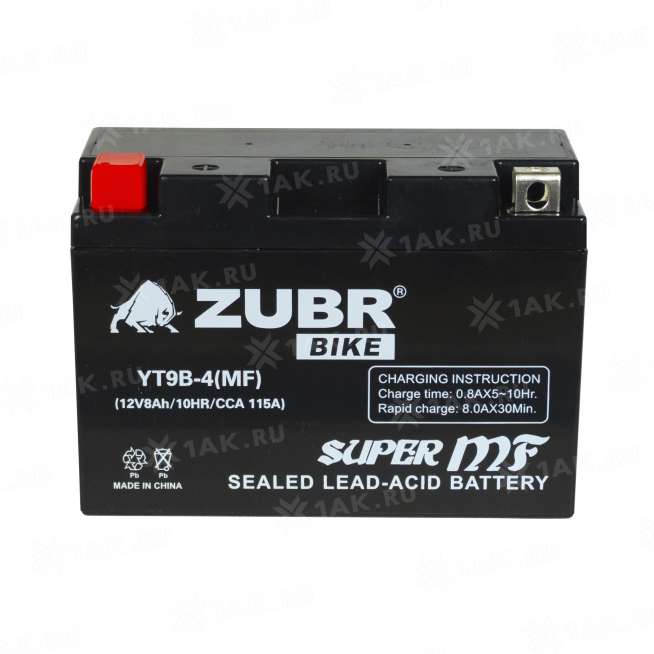 Аккумулятор ZUBR (8 Ah, 12 V) Прямая, L+ YT9B-4 арт.YT9B-4 (MF) 2