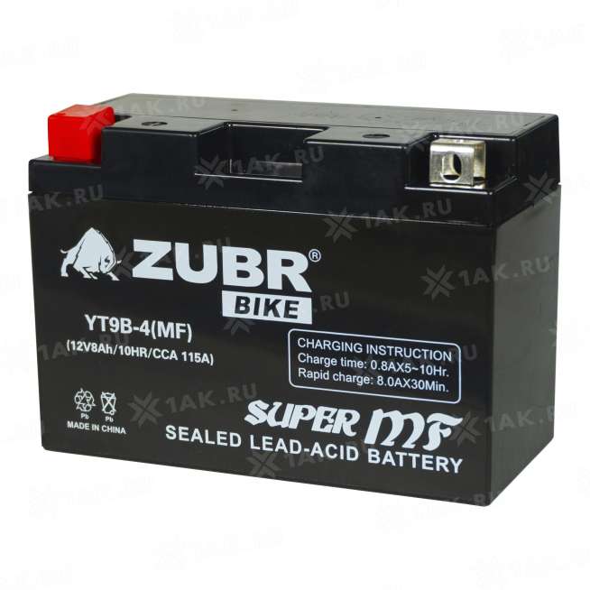 Аккумулятор ZUBR (8 Ah, 12 V) Прямая, L+ YT9B-4 арт.YT9B-4 (MF) 3