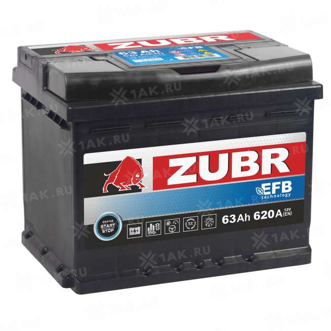 Аккумулятор ZUBR EFB (63 Ah, 12 V) Прямая, L+ L2 арт.ZE6301 0