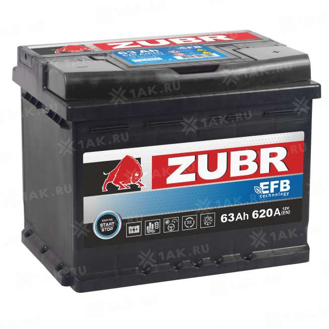 Аккумулятор ZUBR EFB (63 Ah, 12 V) Обратная, R+ L2 арт.ZE630 7